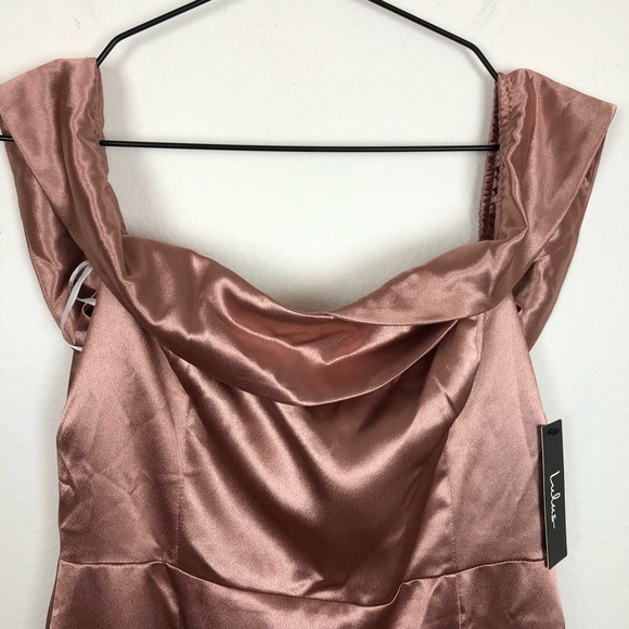 Lulu’s Pink Satin Off the Shoulder Cocktail Dress - Picture 4 of 8
